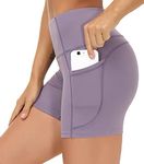 THE GYM PEOPLE High Waist Women’s Running Shorts with Side Pockets Tummy Control Workout Athletic Yoga Shorts (Crystal Purple, Large)