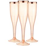 Homy Feel 6.5 OZ Rose Gold Glitter Rose Gold Rim Plastic Champagne Flutes 30 Pack, Disposable Wine Glasses for Party,Plastic Champagne Glasses Champagne Punch,Mimosa Bar Wedding Cups