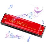 DASHUAIGE Blues Harmonica in C, 10 Holes 20 Tones Blues Harmonica Mouth Organ Key of Perfect Music Gift for Children Adults Beginners and Performers (Red)