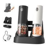 CIRCLE JOY Electric Rechargeable Salt and Pepper Grinder Set with Easy-to-Carry Dual Charging Base, Externally Adjustable, 95 ml Large Capacity, LED Light, Black White