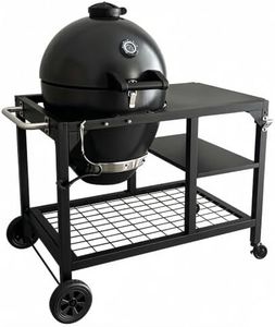 Flintex 22 Inch Kamado Grill,Charcoal & Wood Smoker Grill with Rolling Cart, Multi-Function BBQ Grill with Stainless Steel Warming Rack, Pizza Stone, and Vegetables Basket for Outdoor Backyard Cooking