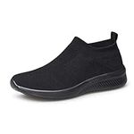 Mens Walking Shoes Slip on Running Tennis Shoes Lightweight Breathable Fashion Sneakers Casual Work Sports Gym Shoes All Black Size 10