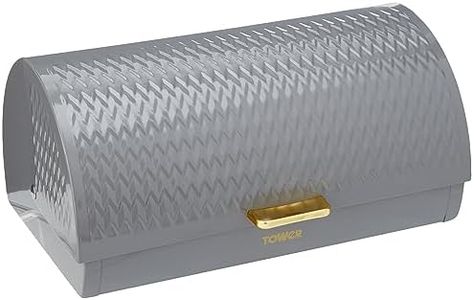 Tower T826090GRY Empire Roll Top Bread Bin, Stainless Steel, Grey and Brass, One Size