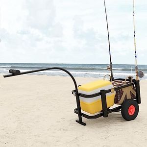 Black Powder-Coated Steel Fishing Trolley with Pneumatic Wheels, 40kg Capacity, 5 Rod Holders for Outdoor Fishing & Camping Gear Transport