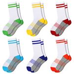 Boys Crew Socks Half Cushioned Athletic Socks Cotton Calf Socks For Big Little Kids 6 Pairs Comfoex