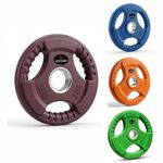 Leeway Color Rubber Coated Olympic Weight Plates (50kg Set) | 51mm Dia | Metal Integrated Gym Weight Plates | Rubber Coated Weight for Olympic Barbell, Home & Strength Training (2.5X2+5X2+7.5X2+10X2)