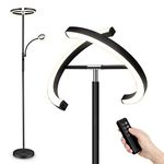 FIMEI Split Floor Lamp with Reading Light, Modern Bright LED Rotatable Floor Lamp for Home, Standing Lamp with Stepless Dimming and 3000K-6000K Color Temperature, Touch and Remote Control-Black