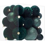 Velvet Christmas Ball Ornaments Dark Green Christmas Tree Decorations 36pcs Shatterproof Christmas Ornaments Set with 5 Styles in 3 Sizes(Small Medium Large)