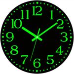 Warminn Wall Clock - 12 inch Glow in The Dark Wall Clocks Battery Operated Black Wood Silent Wall Clock Non-Ticking Analog Luminous Clock for Living Room Bedroom Office Kitchen Classroom Bathroom