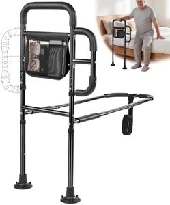 Srotime Assistive Rail for Elderly Adults, Seniors Grab Bar with Non-Slip Handles & Storage Bag, Portable Bed Cane 400LBS Capacity, Fits King Queen Full Twin Sizes (Black)