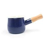 JMAHM Non-Stick Milk Pan Small Milk Pot Tea Coffee Egg Boiling Pot Enamel Wooden Handle Baby Food Supplement Pot Easy Clean Enamel Stockpot (Blue)