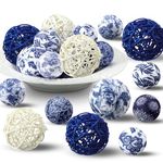 Halloscume 36 Pcs Decorative Balls for Centerpiece Bowls 2.4 Inch Wicker Rattan Balls 1.57 Inch Blue and White Decor Ceramic Orbs Spheres Decorative Porcelain Balls for Vases Table Wedding Home Decor