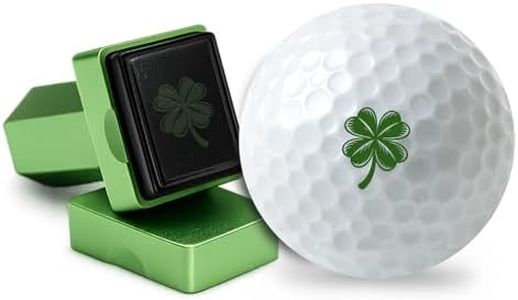 Terwex Golf Ball Stamp with Ink & Metal Case, Rectangle Self-Inking Golf Balls Marking Stamp, Quick-Dry Marker Tool, Reusable Golfing Stamper, Golfer Dad Retirement Funny Ideal Gift (Four-leaf Clover)