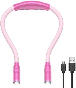 AMIR Upgraded LED Neck Reading Light, Book Light for Reading in Bed, 3 Colors, Brightness Adjustable, Bendable Arms, Rechargeable, Perfect for Reading, Knitting, Camping, Repairing (Pink)