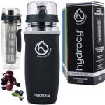 Hydracy Fruit Infuser Water Bottle - 1Litre Sport Bottle with Insulating Sleeve, Time Marker and Full Length Infusion Rod + 27 Fruit Infused Water Recipes eBook Gift - Charcoal Black