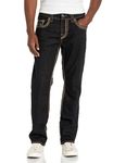 True Religion Men's Ricky Straight Big Qt Stitch Flap Jean, Black Rinse, 38