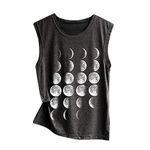 Lazzboy Women Vest Tank Top Print Sleeveless Round Neck Camis Camisole Loose Ladies Blouse Shirt(2XL(16),Black-Many Moons)