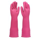 YSLON Rubber Dishwashing Glove Kitchen Cleaning Gloves 3-Pairs,Waterproof Reuseable.(Pink,Large)