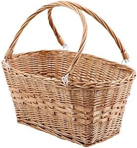 YAHUAN Rectangular Wicker Storage Baskets with Collapsible Handles, Hand Woven Wicker Basket for Shopping Picnic Garden Easter Candy