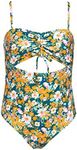 Hobie Girls Cutout One Piece Swimsuit, Multi//Retro Floral, 10