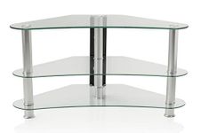 mountright TV Stand, Curved Clear Glass, Modern Glass Table For Televisions 27 to 43 Inch | Living Room Corner Table | LED, LCD, OLED Support | Heavy Duty Stability