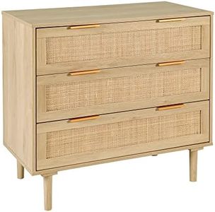 HOPUBUY 3 Drawer Dresser for Bedroom, Rattan Modern Closet Dressers Chest of Drawers, Wood Oak Storage Chest for Kids Bedroom, Hallway, Living Room