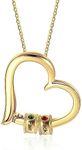 Wamantic Personalized Women's Pendant Necklace 925 Sterling Silver with 1-5 Simulated Birthstone Names Customized Heart Shape Cubic Zirconia Necklace For Christmas Gifts (2 Name&2 Stone-Gold)