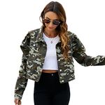 LONGYIDA Women's Jean Jacket Button Down Cropped Frayed Denim Jacket Coat, Camouflage, XX-Large