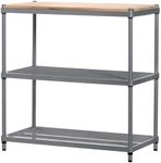 Design Ideas MeshWorks Metal Storage Wood Top Workbench Shelving Unit Rack for Garage and Kitchen Storage, 35.4” x 17.7” x 35.4”, Silver