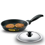 Hawkins Futura 17 cm Frying Pan, Non Stick Fry Pan with Stainless Steel Lid, Small Frying Pan, Black (NF17S)