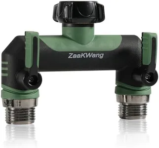 Full Flow Heavy Duty Two - Way Hose Splitter, Rugged Garden Faucet Adapter, Spout Diverter T - Way Adapter with Extended Handle, 3/4” GHT Thread, Green