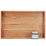 MAGIGO 22 x 14 Inches Large Rectangle Cherry Wood Ottoman Tray with Handles, Serve Tea, Coffee or Breakfast in Bed, Classic Wooden Decorative Serving Tray