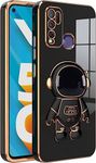 V-TAN Electroplated 3D Astronaut Holster Folding Stand Back Case Compatible with Vivo Y50,Vivo Y30 (Black)