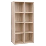 VASAGLE Bookcase, Wooden Bookshelf with 8 Compartments, Floor Standing Storage Unit for Files, Decor, In Study, Living Room, Bedroom, 30 x 65.5 x 129.5 cm, Oak Colour LBC24NL