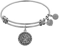 Angelica White Stipple Finish Brass Saint Christopher Bangle Bracelet, 7.25"