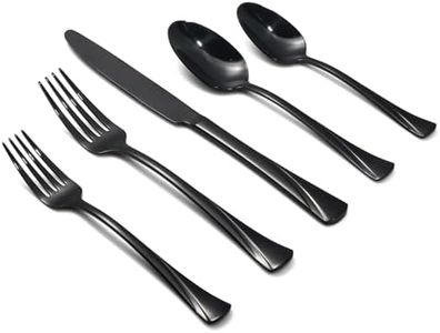 Alata Alice Black Mirror 40-Piece Silverware Set Stainless Steel Flatware Set,Service for 8,Mirror Polished Cutlery Set,Dishwasher Safe