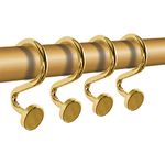 Estmy Modern Gold Decorative Shower Curtain Hooks Rings Set of 12, Luxury Heavy Duty 6.0mm Metal Rust Proof Polished Brass Shower Hooks for Bathroom Shower Rods Curtains Accessories