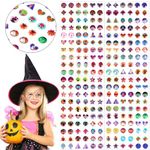 AUGSUN Halloween Stickers Earrings, 240 Pieces Stick on Earring Halloween Stickers for Girls 3D Glitter Gems Stickers Self-Adhesive Sticky Earrings