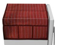 Kuber Industries Linning Printed Jute Fridge Top Cover with 6 Utility Side Pockets (Maroon)