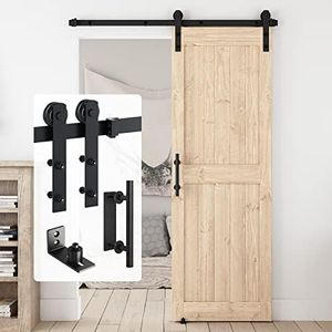 LDB_BUILDING 5FT Sliding Barn Door Hardware Kit, (Rail Kit & Pull Handle & Floor Guide), Fit 24"-30" Wide Door, Sturdy Heavy Duty Whole