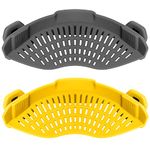 AUOON Clip on Strainer,2PACK Fits All Pots Pans, Silicone Colander, Food Strainer for Pasta, Spaghetti, Ground Beef Grease, Heat Resistant Silicone, Easy to Use and Store, Dishwasher Safe(GrayYellow)