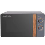 Russell Hobbs RHMM713G 17 L 700 W Scandi Compact Grey Manual Microwave with 5 Power Levels, Wood Effect Handle & Dials, Timer, Defrost Setting, Easy Clean