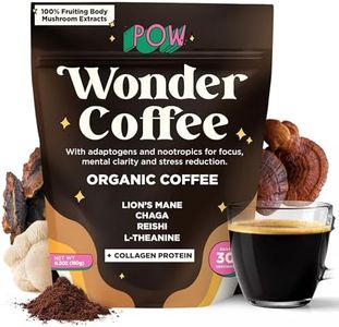 POW Wonder Coffee – Premium Adaptogenic Mushroom Coffee for Focus & Calm Energy with Lion’s Mane, Chaga, Reishi, L-Theanine & Collagen (50 mg Caffeine, 28 Servings) – Smooth Flavor, No Jitters
