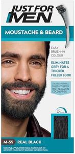 Just For Men Moustache & Beard Real Black Dye, Eliminates Grey For a Thicker & Fuller Look With An Applicator Brush Included – M55