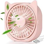 Hianjoo USB Fan, Desk Fan Portable Mini Fan 360°Rotation 3 Speeds Adjustable Quiet Strong Wind Small Personal Table Fan Travel Fan for Home Bedroom Office Car, Pink