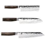 Shun Asian Flat Set 8, Kiritsuke Knife 7 Santoku and 5.5-inch Nakiri are The Essential Kitchen Trio Exquisitely Handcrafted Japanese Cutlery, 3 Piece, Steel