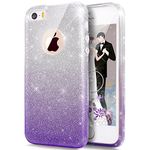 iPhone 5S Case,iPhone SE Case,iPhone 5 Case,ikasus iPhone SE 5S 5 Back Cover [Gradient Purple Glitter] Premium 3 Layer Hybrid Semi-transparent Shinning Sparkle Protective Bumper Bling Glitter Case