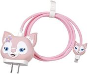 Augen iPhone Charger Protector Case, Portable Charger Cover for 20W iPhone USB C Cable, Lightning Cable Cover for Apple, Cute Cartoon 3D Design Power Adapter Case for Charging (Cat Pink, Pack of 1)