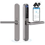 Ruveno Slim Smart Fingerprint Door Lock with Handles, Keyless Entry Door Lock, Bluetooth Fingerprint Keypad Card Keyless Unlock for Aluminum Swing Wooden Door(Grey)