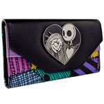 Nightmare Before Christmas Jack Sally Patchwork Emblem Purse Envelope Coin Pocket & Card Holder, Black